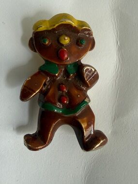 Vintage hand painted metal gingerbread man pin